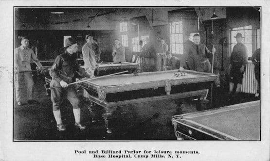 Pool Billiards Parlor Base Hospital Camp Mills New York Old Military Postcard