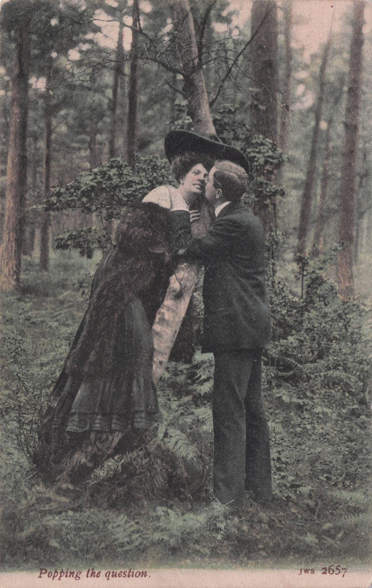 Popping The Question Engagement Kiss Antique Romance Postcard