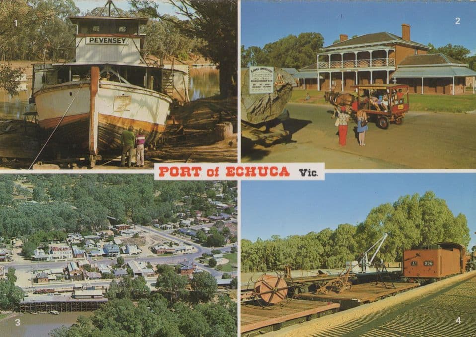 Port Of Echuca Victoria Bridge Hotel Railway Station Australia Postcard