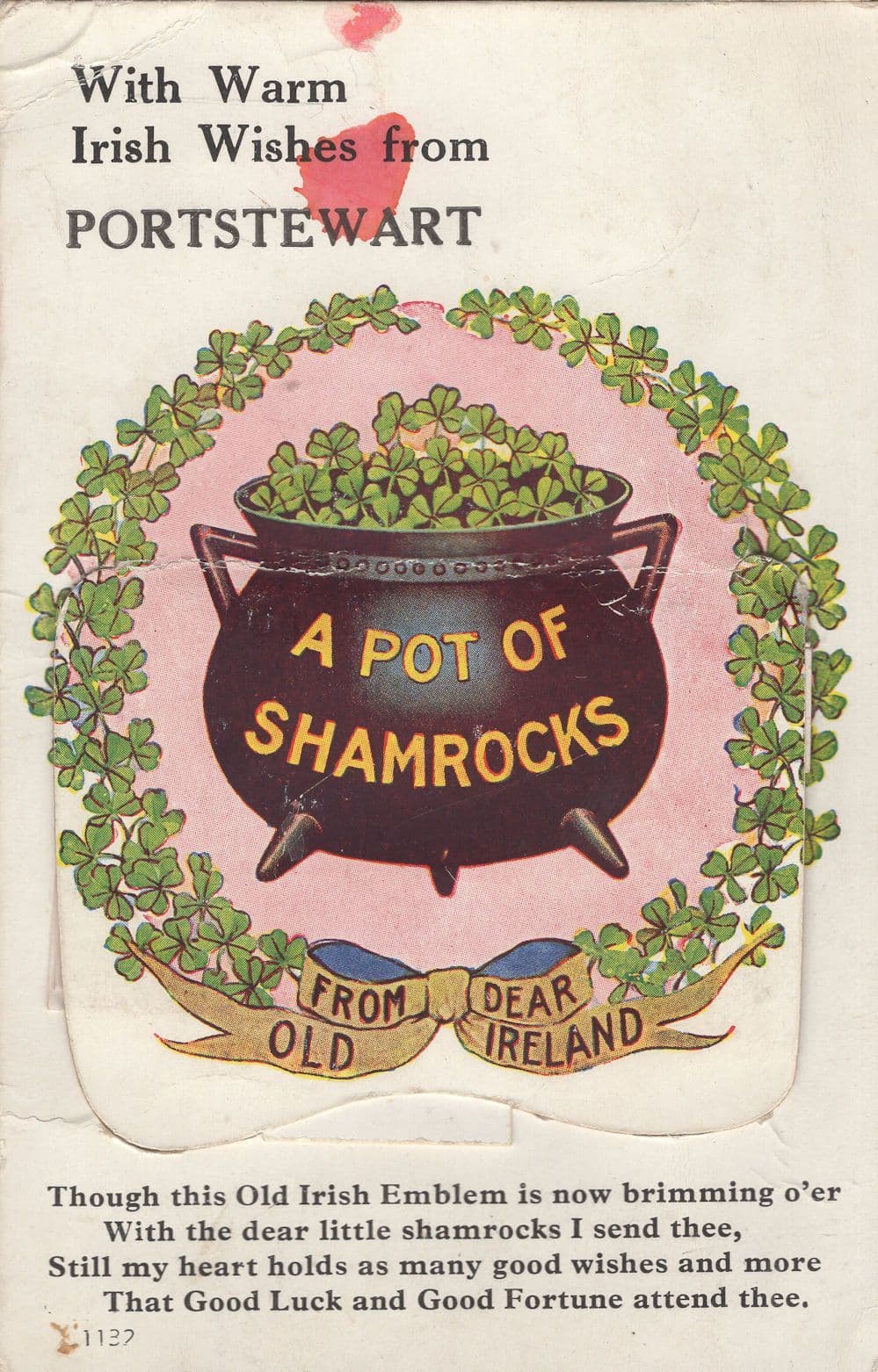 Portstewart Irish Shamrocks Cooking Pot Mailing Novelty Old Comic Postcard