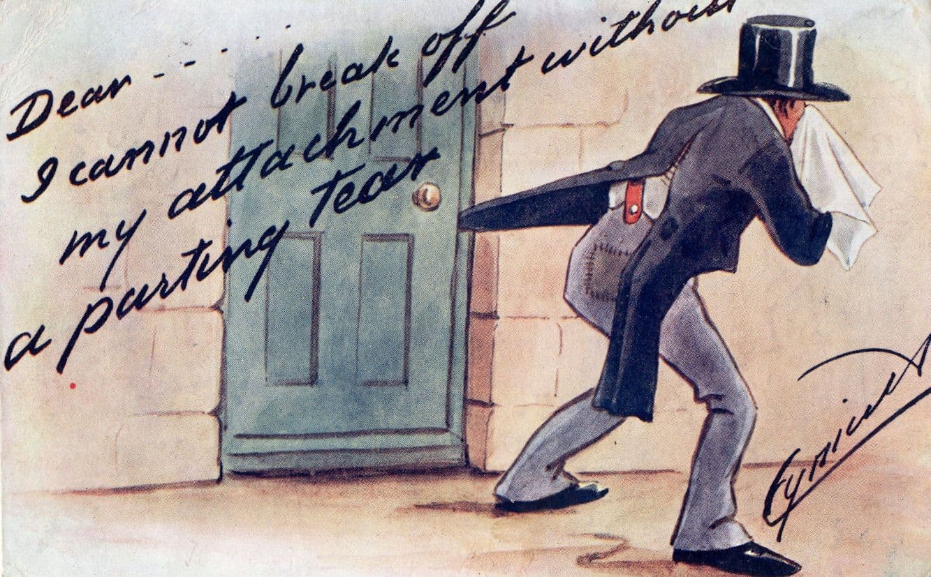Posh Edwardian Dinner Suit Ripped In Door Tear Disaster Comic Postcard
