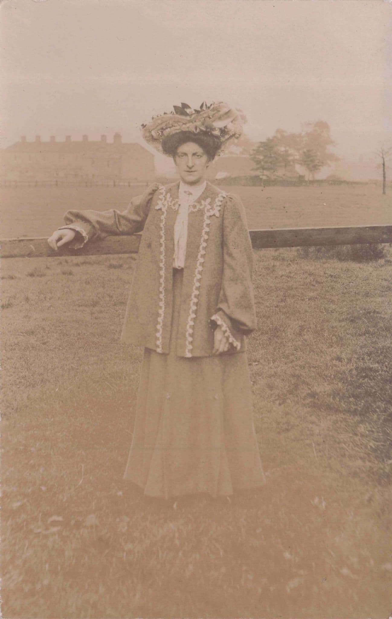 Posh Fashion Lady In Front Of Council Estate Edwardian RPC Postcard