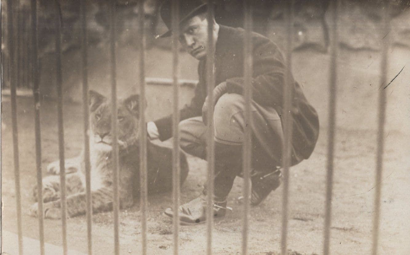 Posh Italian Man With Bowler Hat Tames Angry Tiger RPC Old Postcard