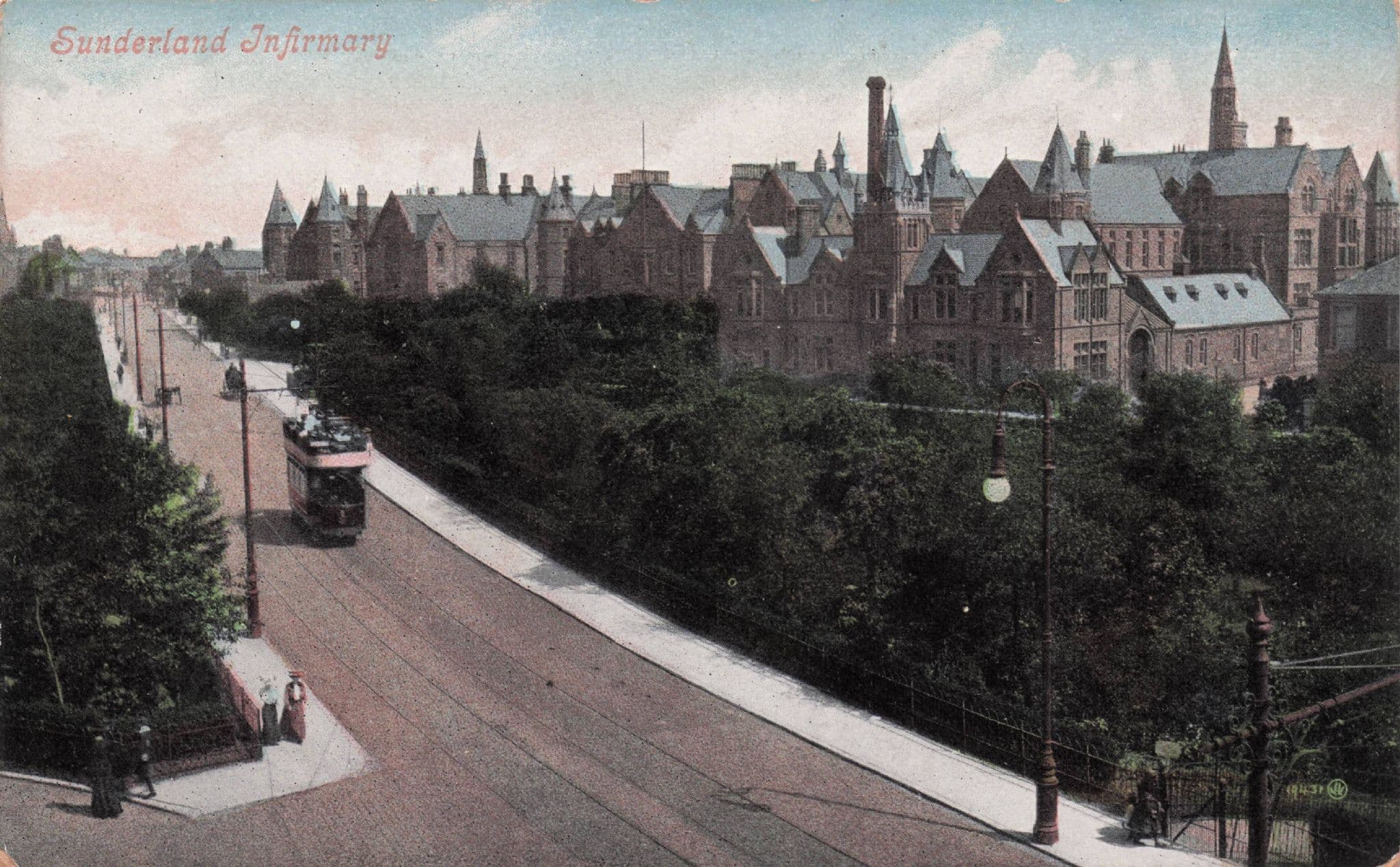 Posh Ladies Open Top Tram at Sunderland Infirmary Old Postcard