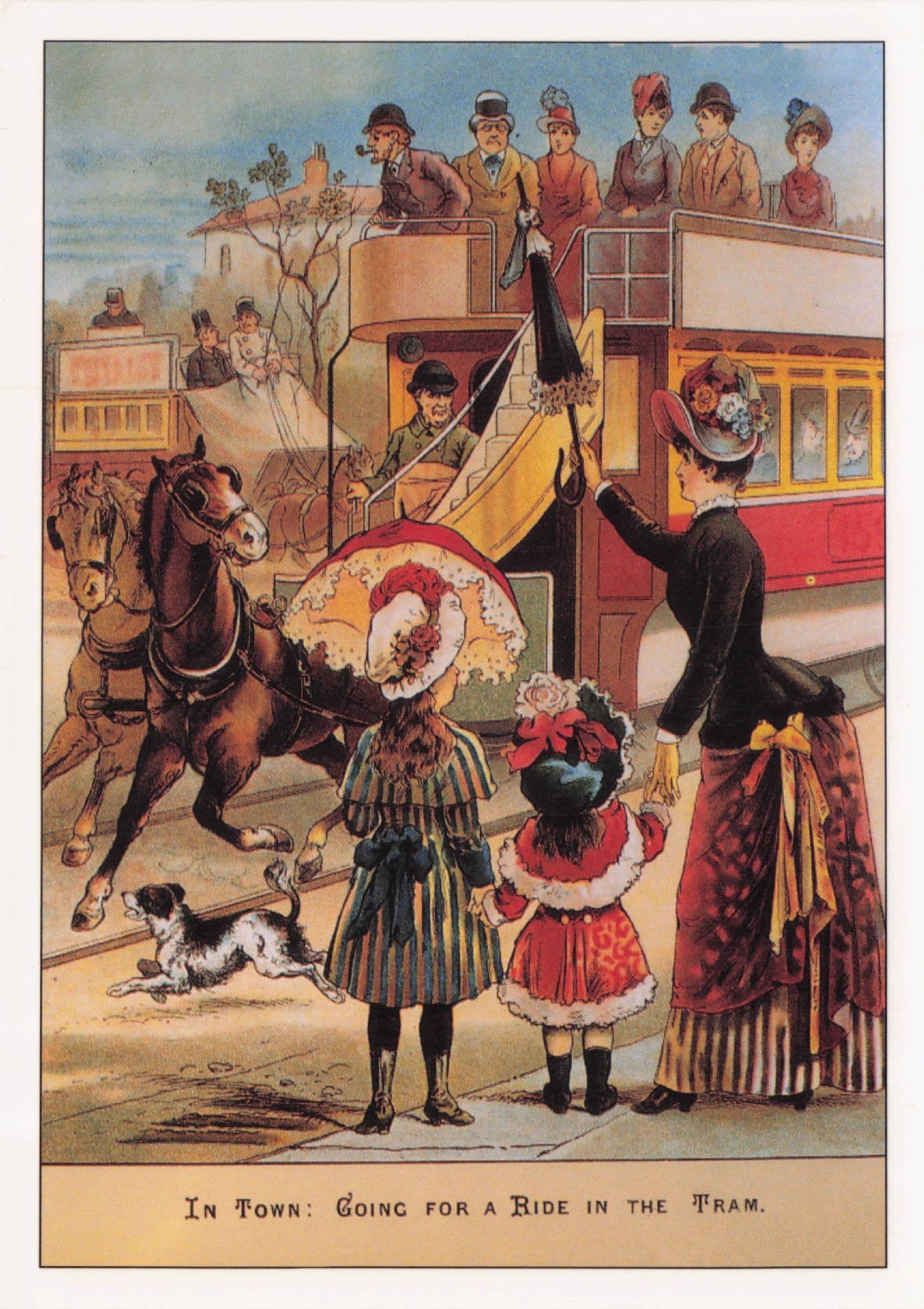 Posh Victorian Lady Ride In Tram Bus Transport Poster Postcard
