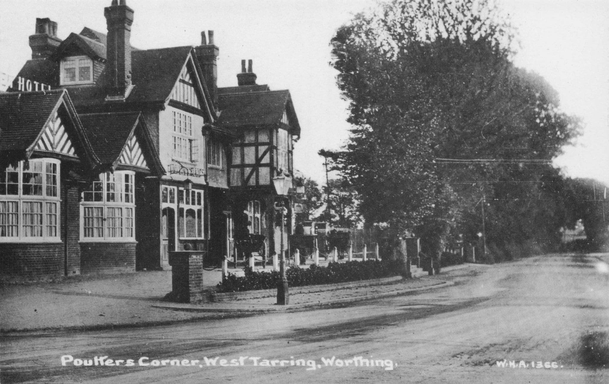 Poulters Corner Tarring in WW1 Thomas & Becket Hotel Sussex Postcard