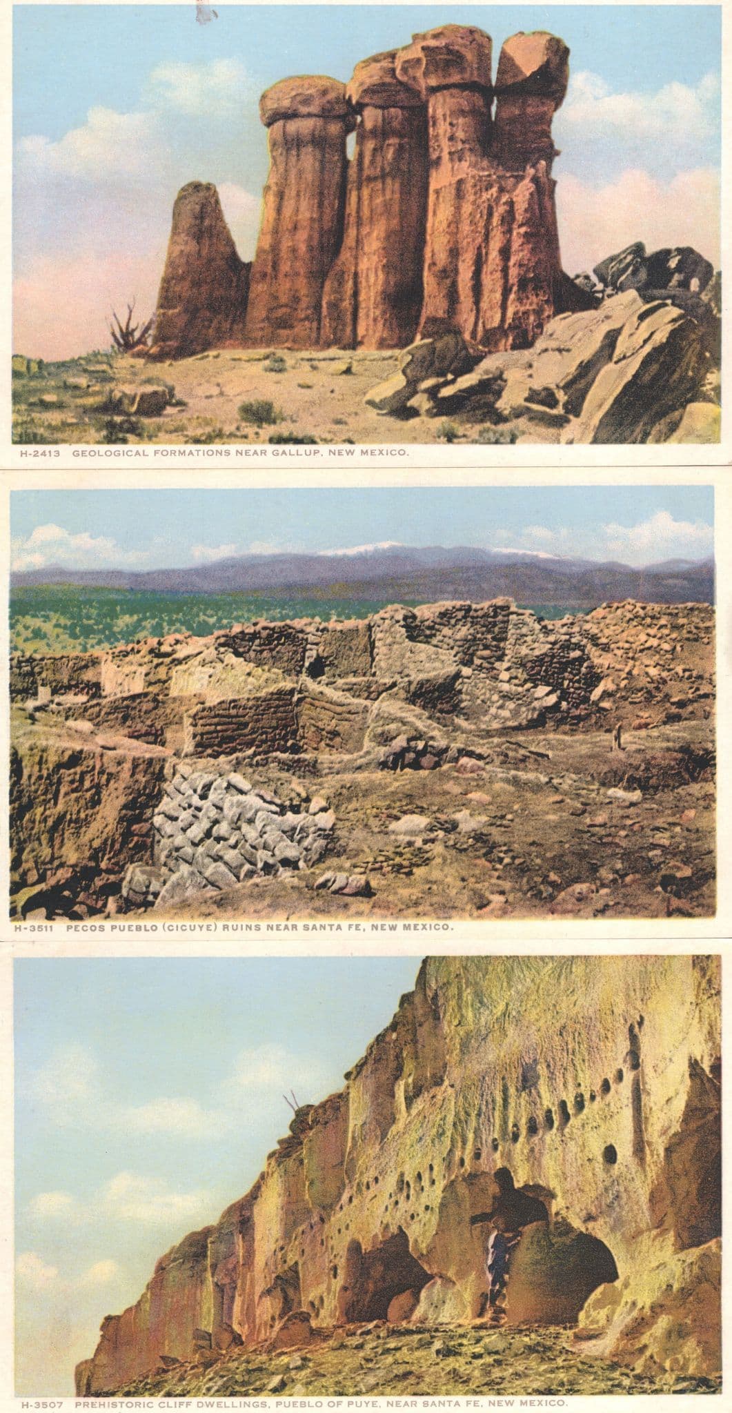 Prehistoric Cliff Dwellings Gallup New Mexico 3x USA Old Postcard s