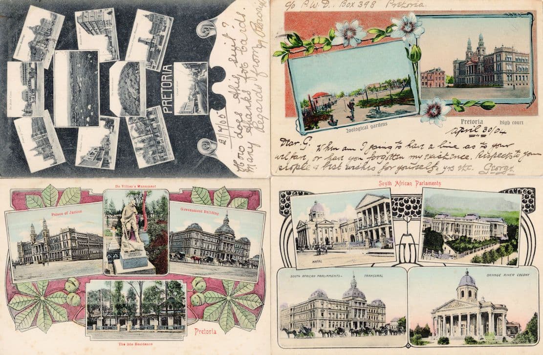 Pretoria 4x Miniature Views Zoo Courts South African Parliament 4x Postcard s