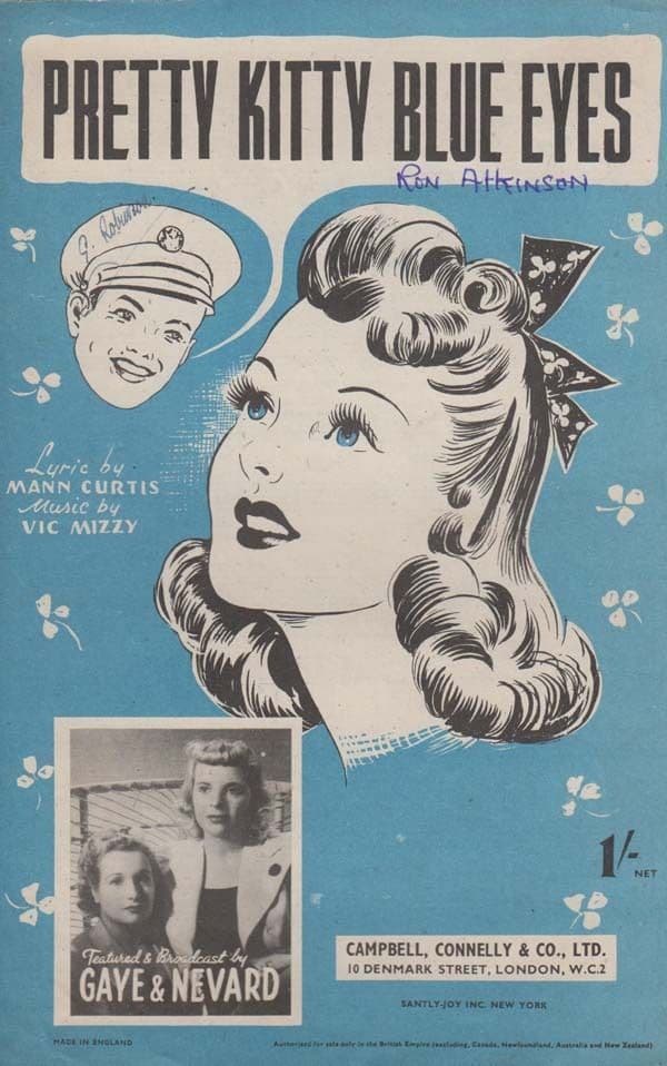 Pretty Kitty Blue Eyes Gaye & Nevard 1940s Sheet Music