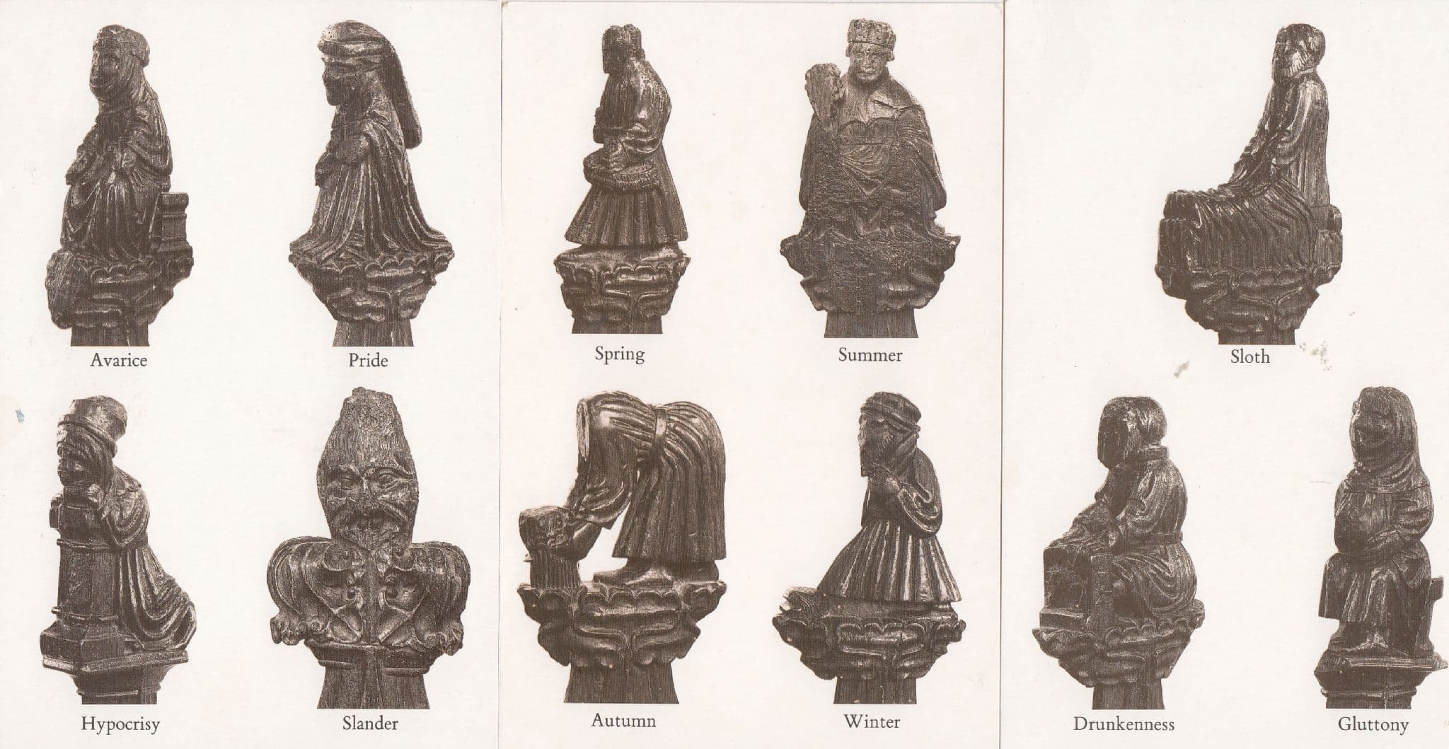 Pride Slander Hypocrisy Sloth 7 Deadly Sins 3x Blythburgh Suffolk Sculpture Postcard s