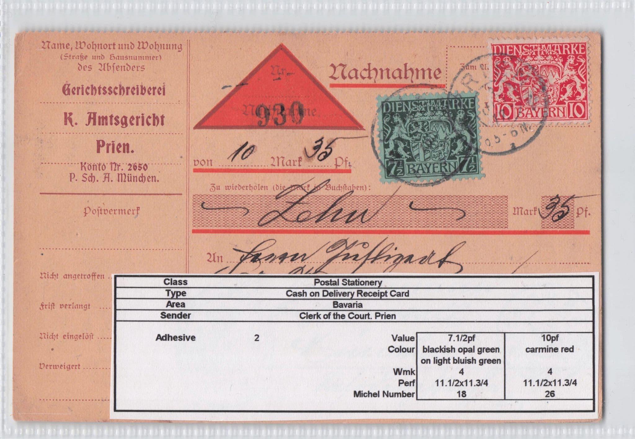 Prien Court Clark Bavaria Legal Receipt Antique German Postcard