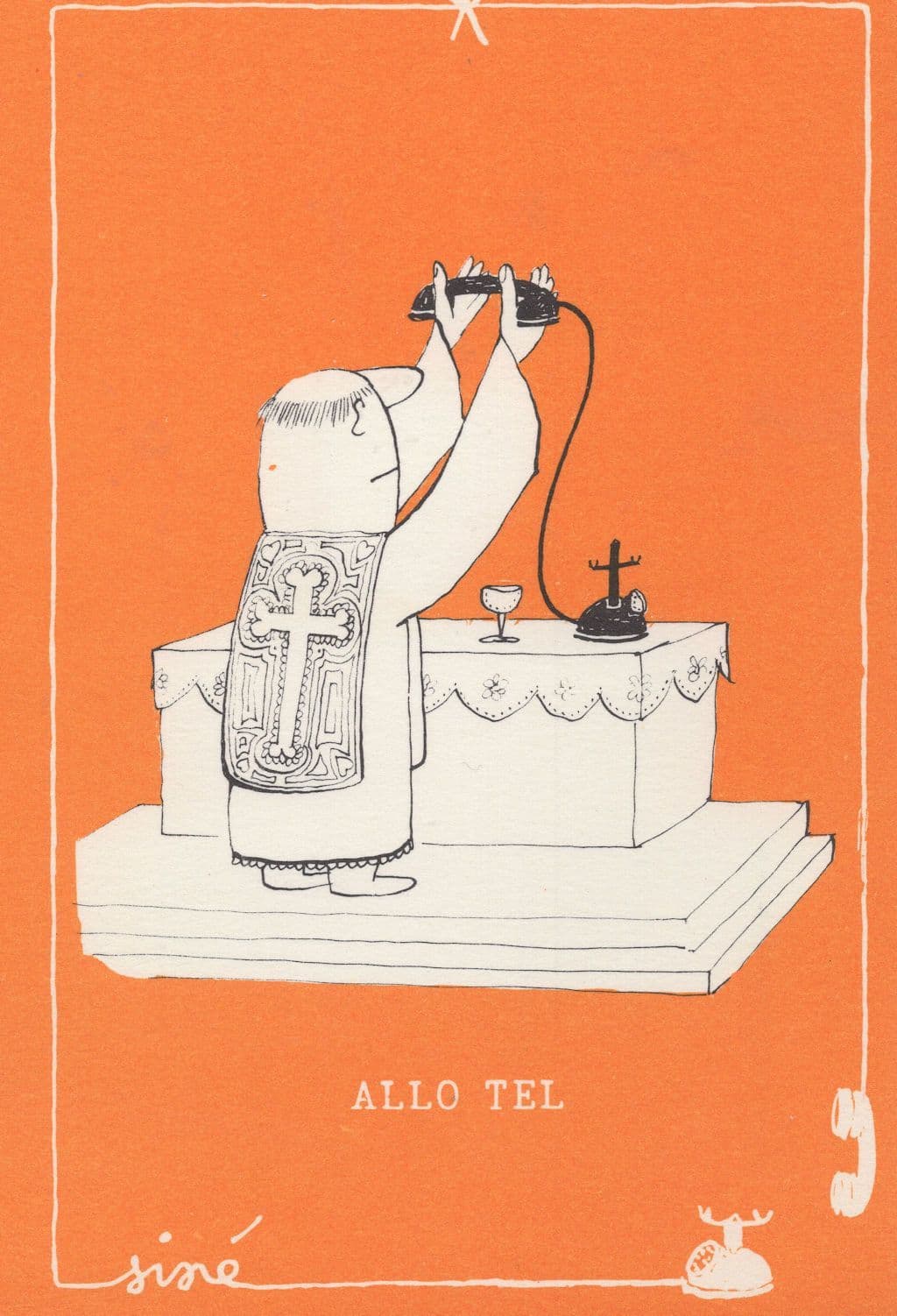 Priest Communion Church Altar With Telephone Comic French Postcard
