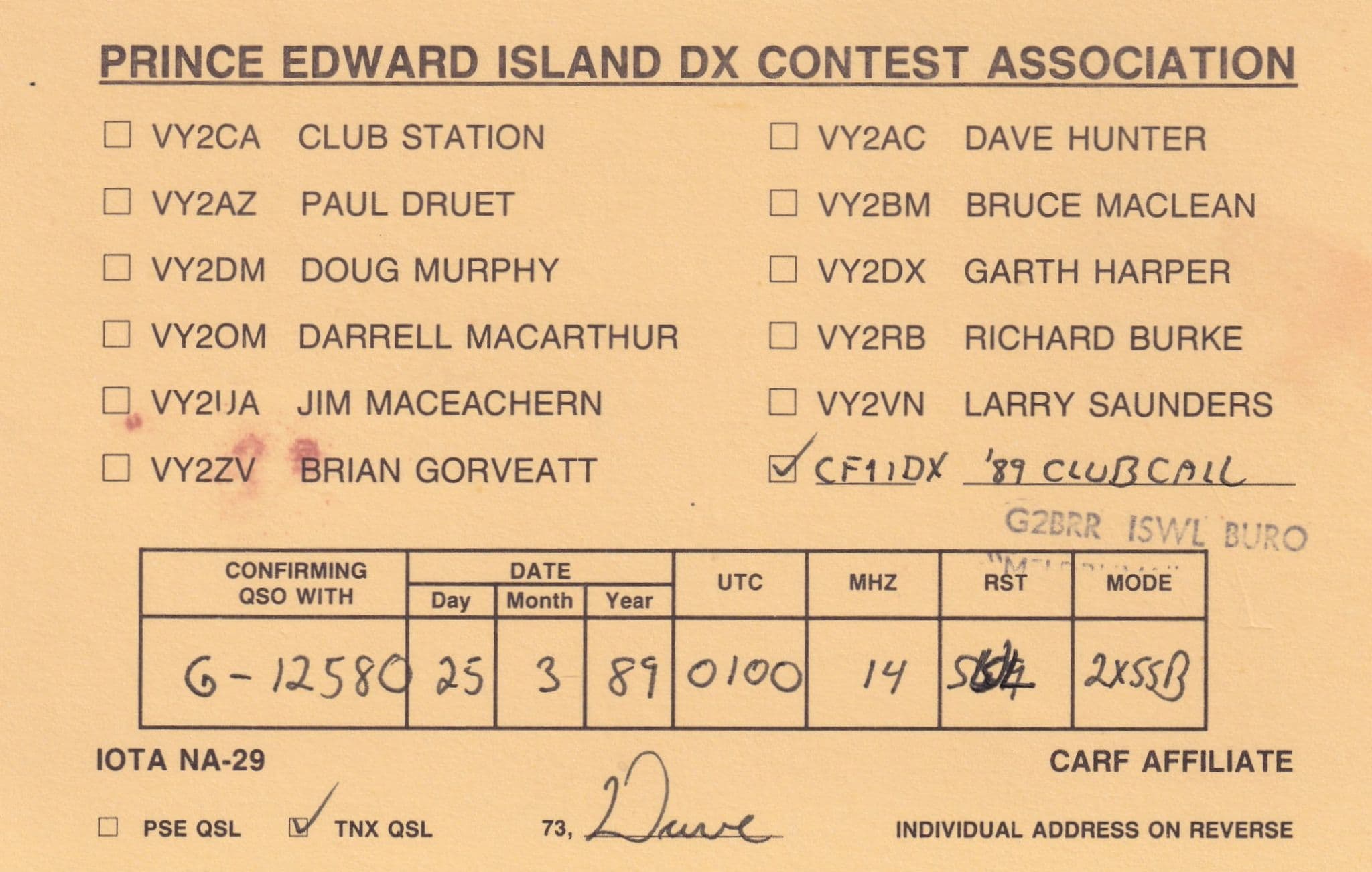 Prince Edward Island Canada DX Contest Radio Competition QSL Card
