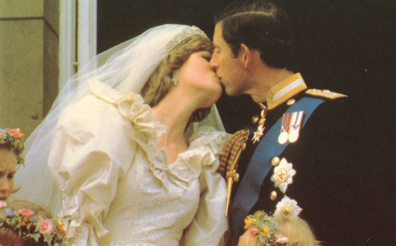 Prince King Charles Kissing Diana Royal Wedding Postcard