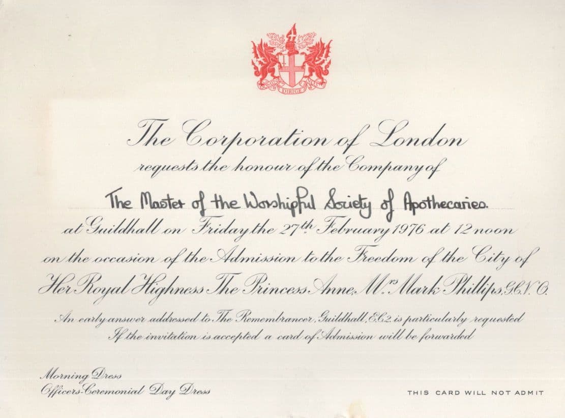 Princes Anne 1976 Admission Private Card Invitation
