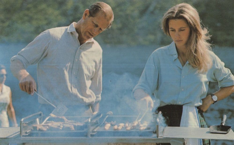 Princess Anne Cooking Sausages & Burgers BBQ Royal Postcard