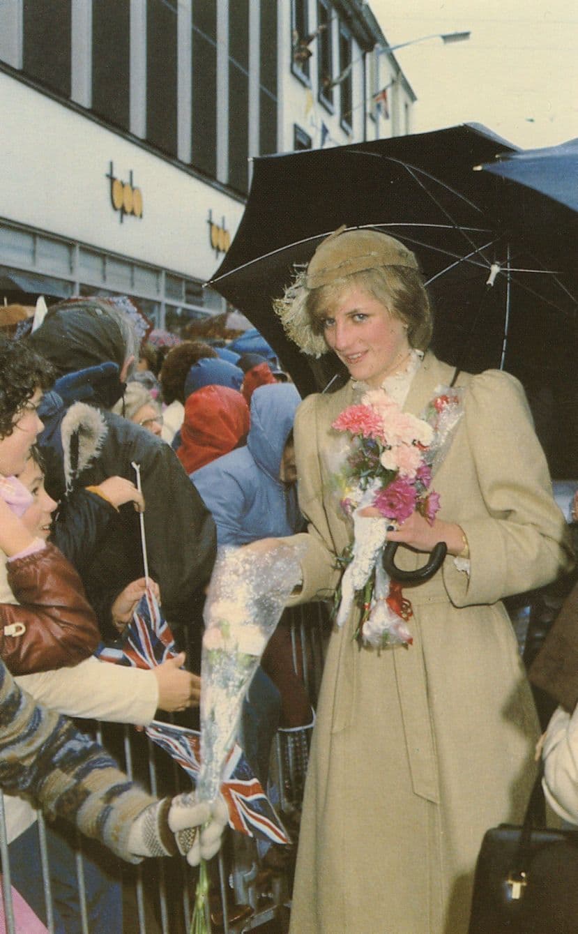 Princess Diana Royal Umbrella in Rain at St Davids Wales 1981 Postcard