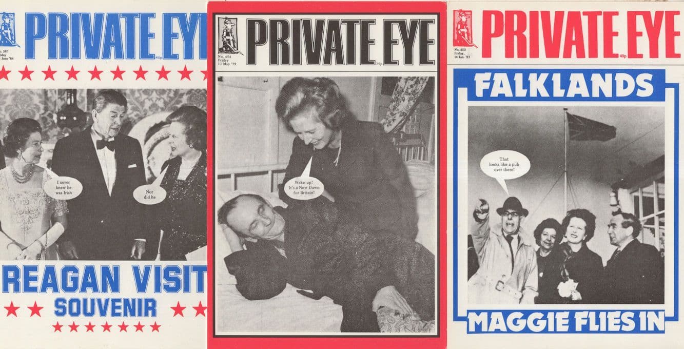 Private Eye Margaret Thatcher Ronald Reagan 3x Comic Postcard s
