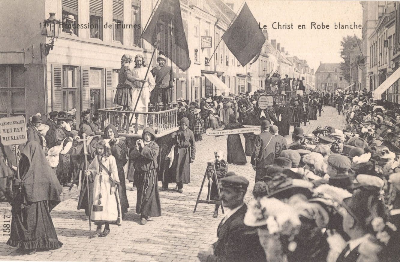 Procession De Furnes Christ in White Robes Belgium Old Postcard
