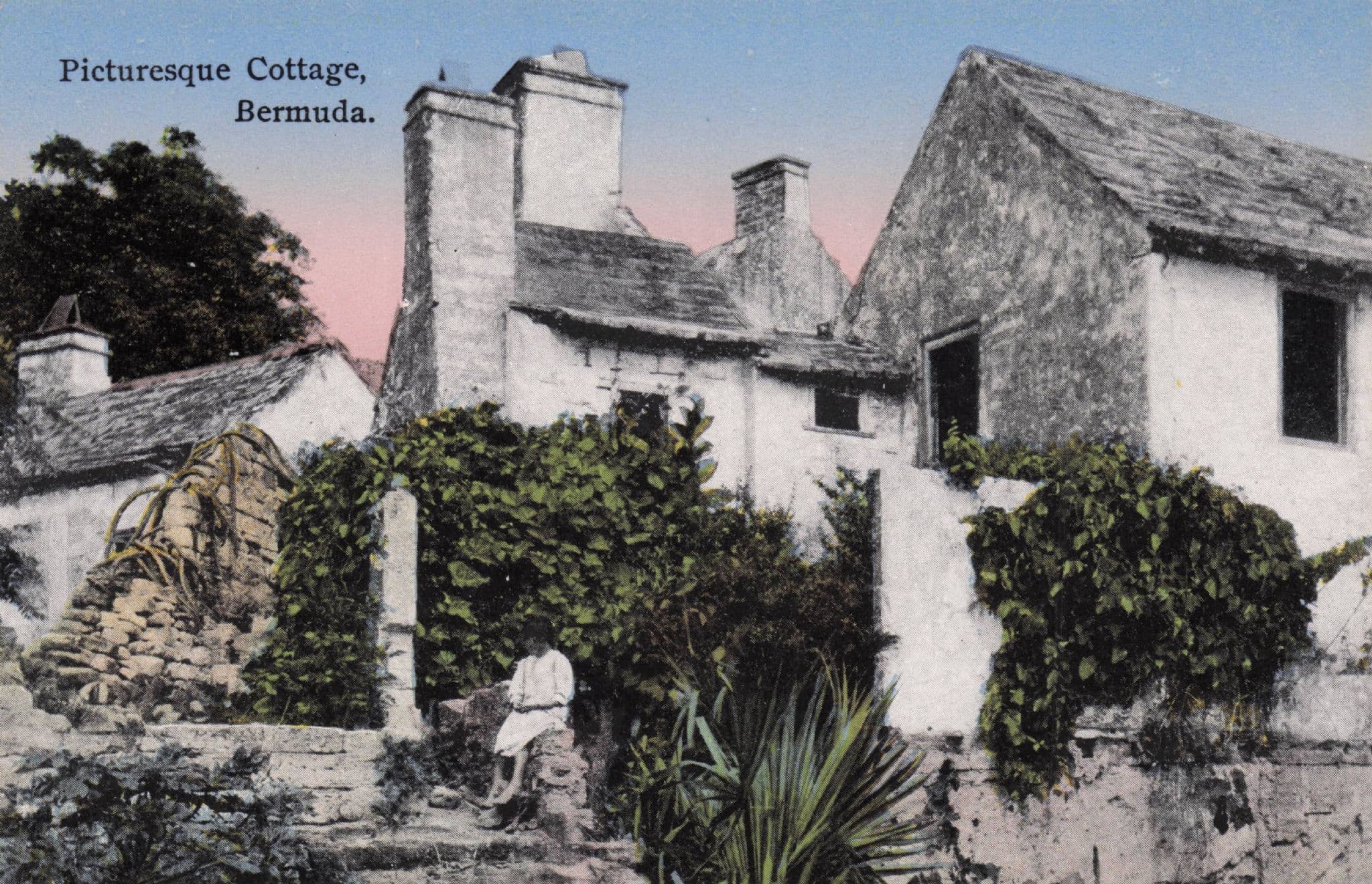 Proud Lady Homeowner at Picturesque Cottage Bermuda Old Postcard