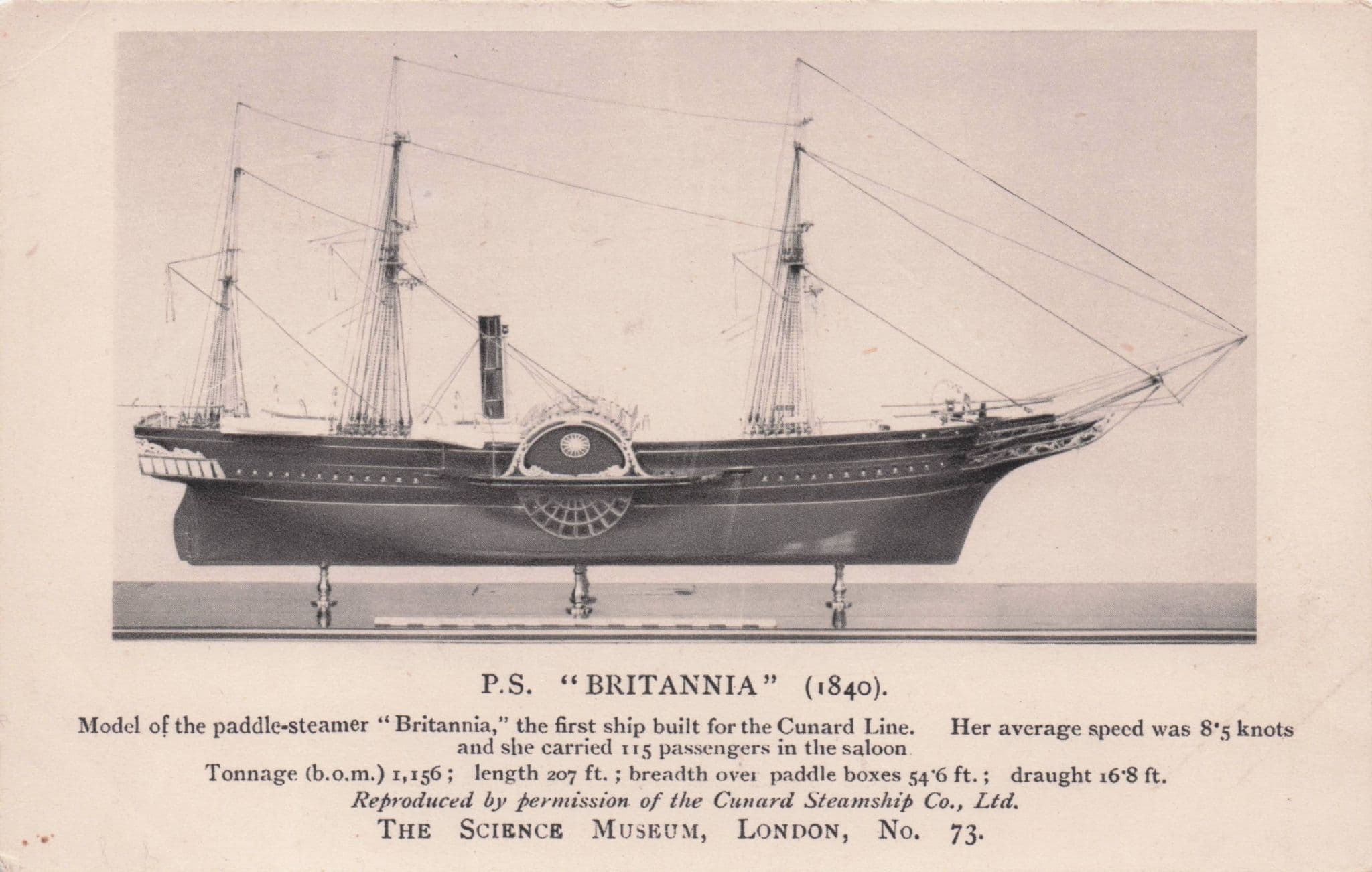 PS Britannia Victorian Ship Model Science Museum Old Postcard