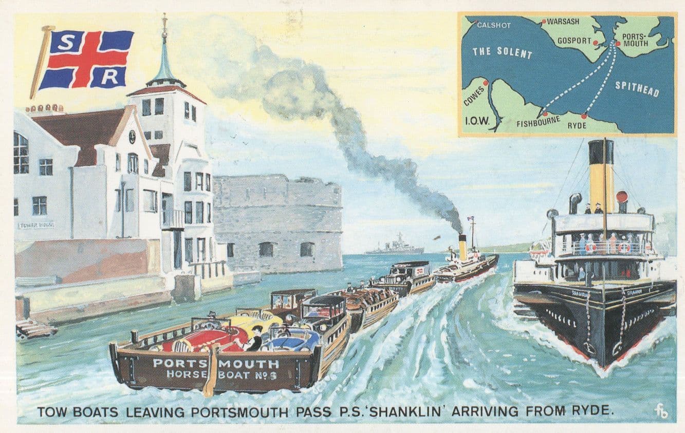 PS Shanklin Portsmouth Tow Boats Ship Fishbourne Ticket Postcard