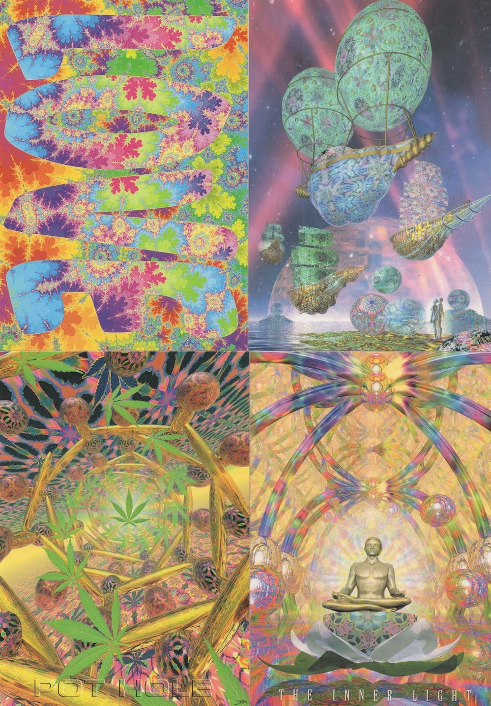 Psytrance 4x Psychedelic Fantasy Art Postcard s