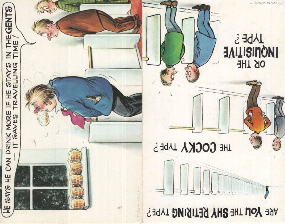 Public Pub Urinals 2x 1970s Comic Urination Postcard s