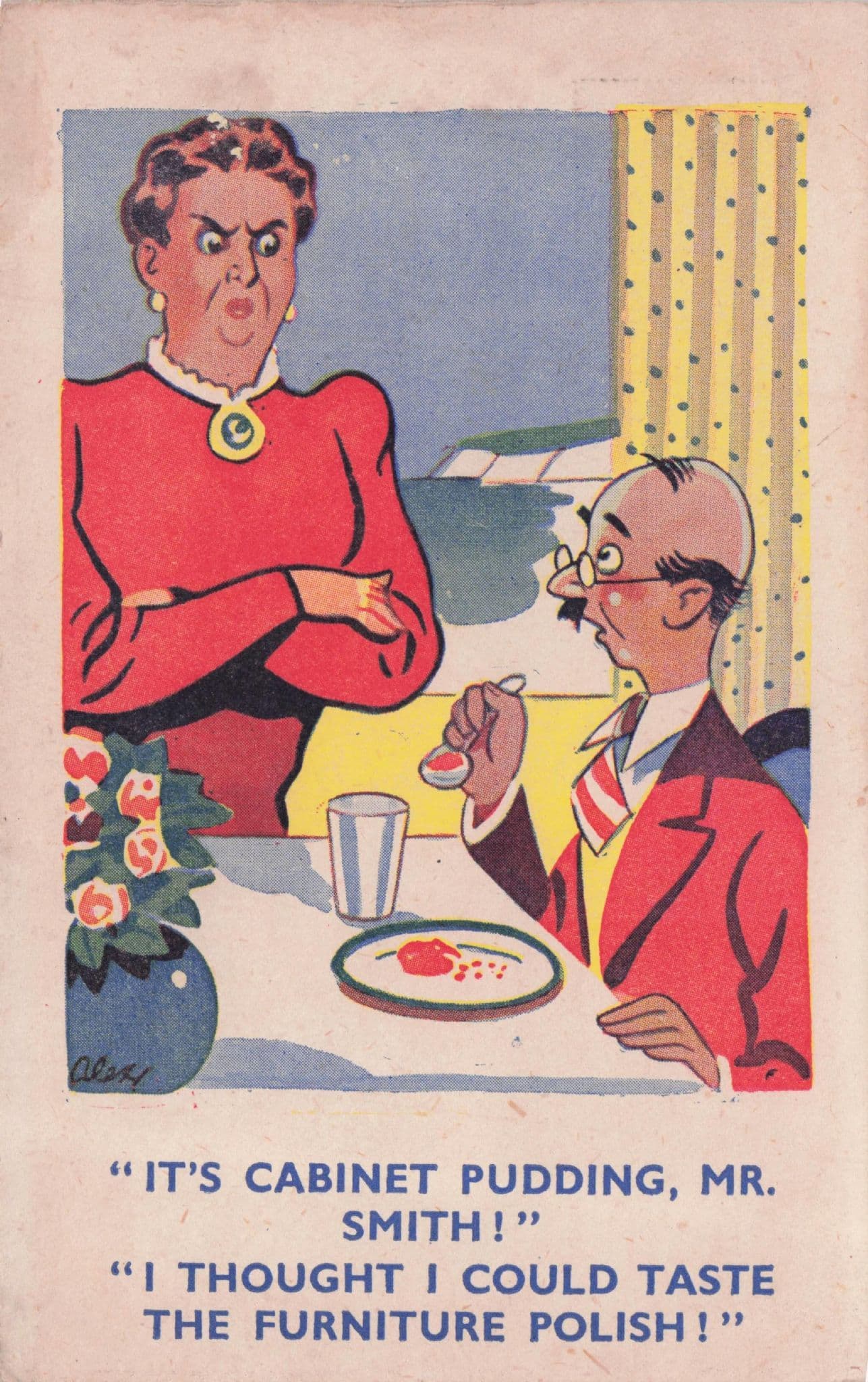 Pudding Tastes Of Cabinet Furniture Polish Antique Comic Postcard