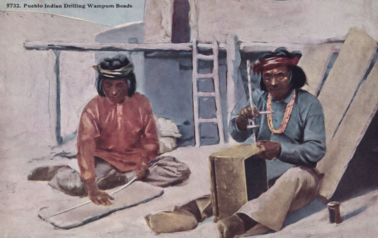 Pueblo Indian Drilling Wampun Beads Old Postcard