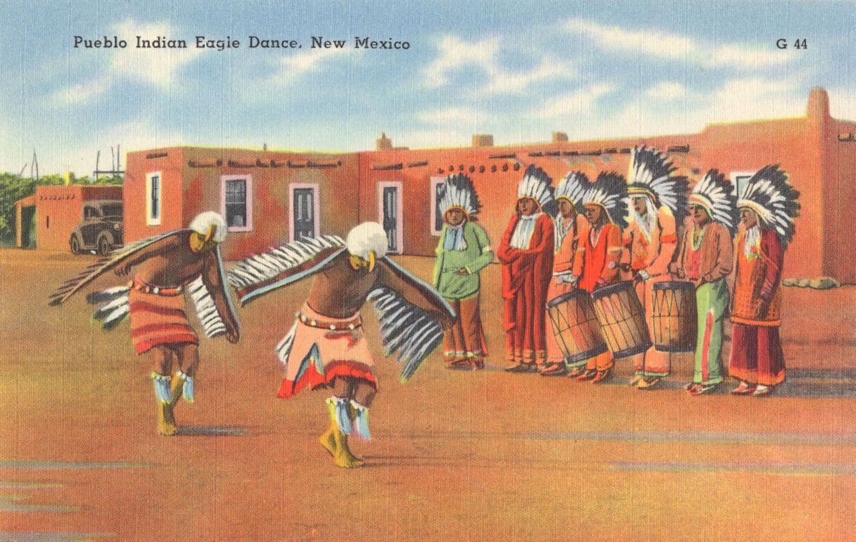 Pueblo Indian Eagle Dance New Mexico Mint Old Linen Postcard