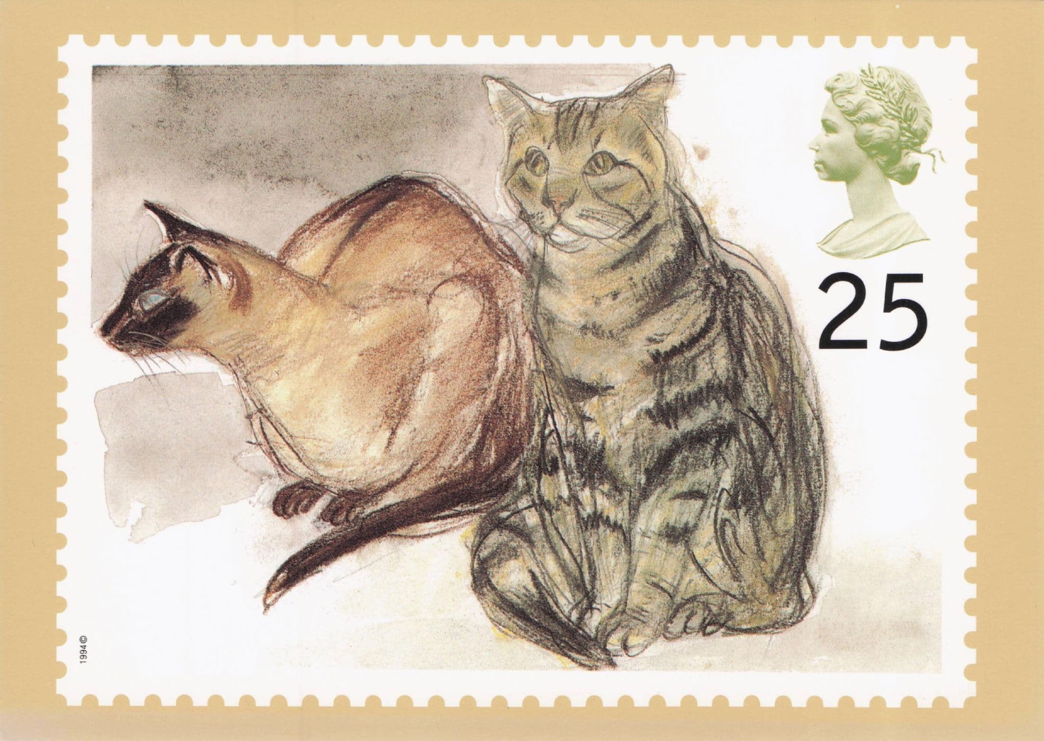 Puskas & Tigger Tabby & Persian Cats Royal Mail Stamp Limited Edition Postcard