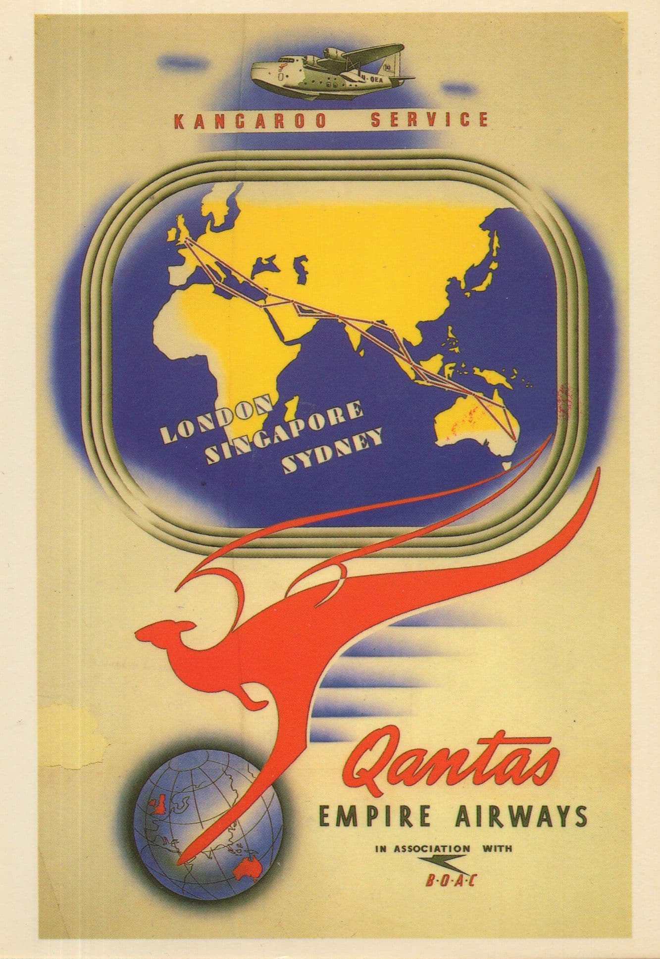 Qantas BOAC Australian Kangaroo Service Airlines Plane Postcard