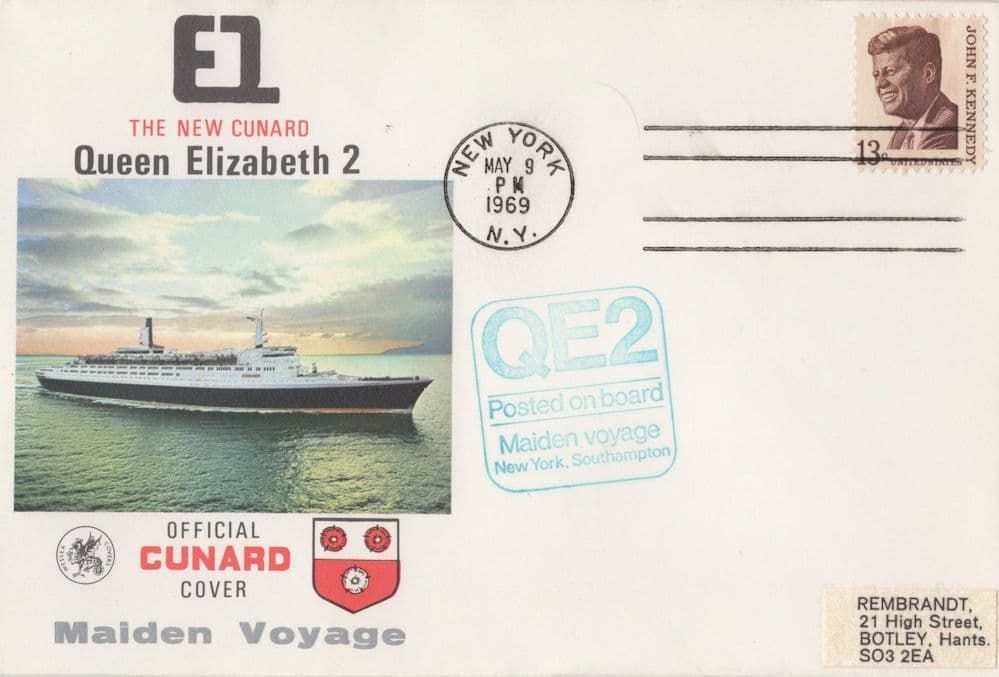 QE2 Maiden Voyage Posted On Board New York Ship First Day Cover
