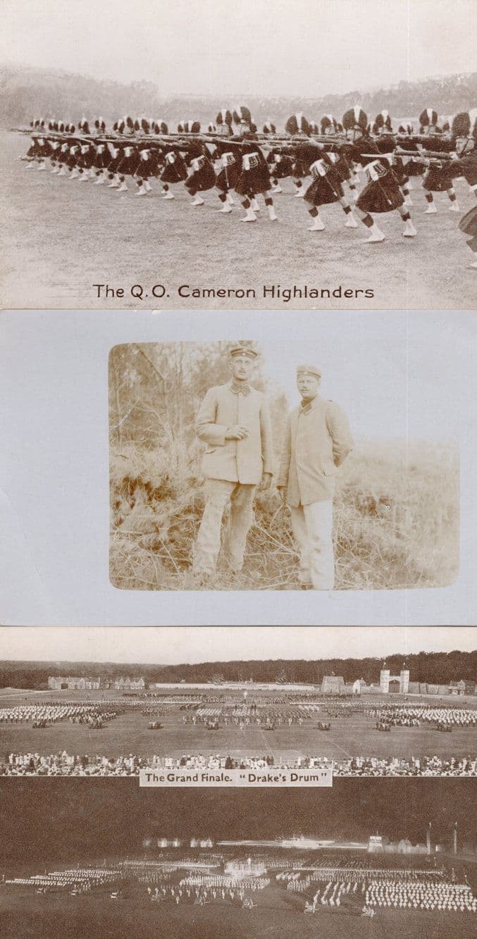 QO Cameron Highlanders Drakes Drum 3x Gale and Polden Aldershot Postcard s