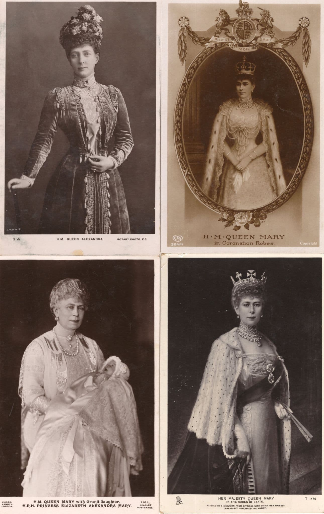 Queen Mary Alexandra 4x Rotary Tucks Old Real Photo Postcard s
