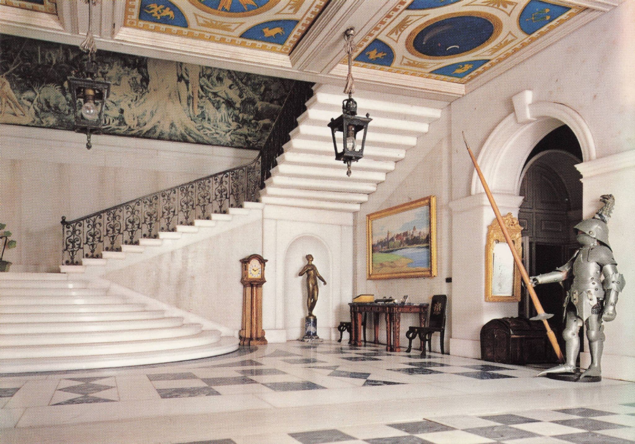 Queen Mary's Dolls House Magnificent Lower Hall Royal Postcard