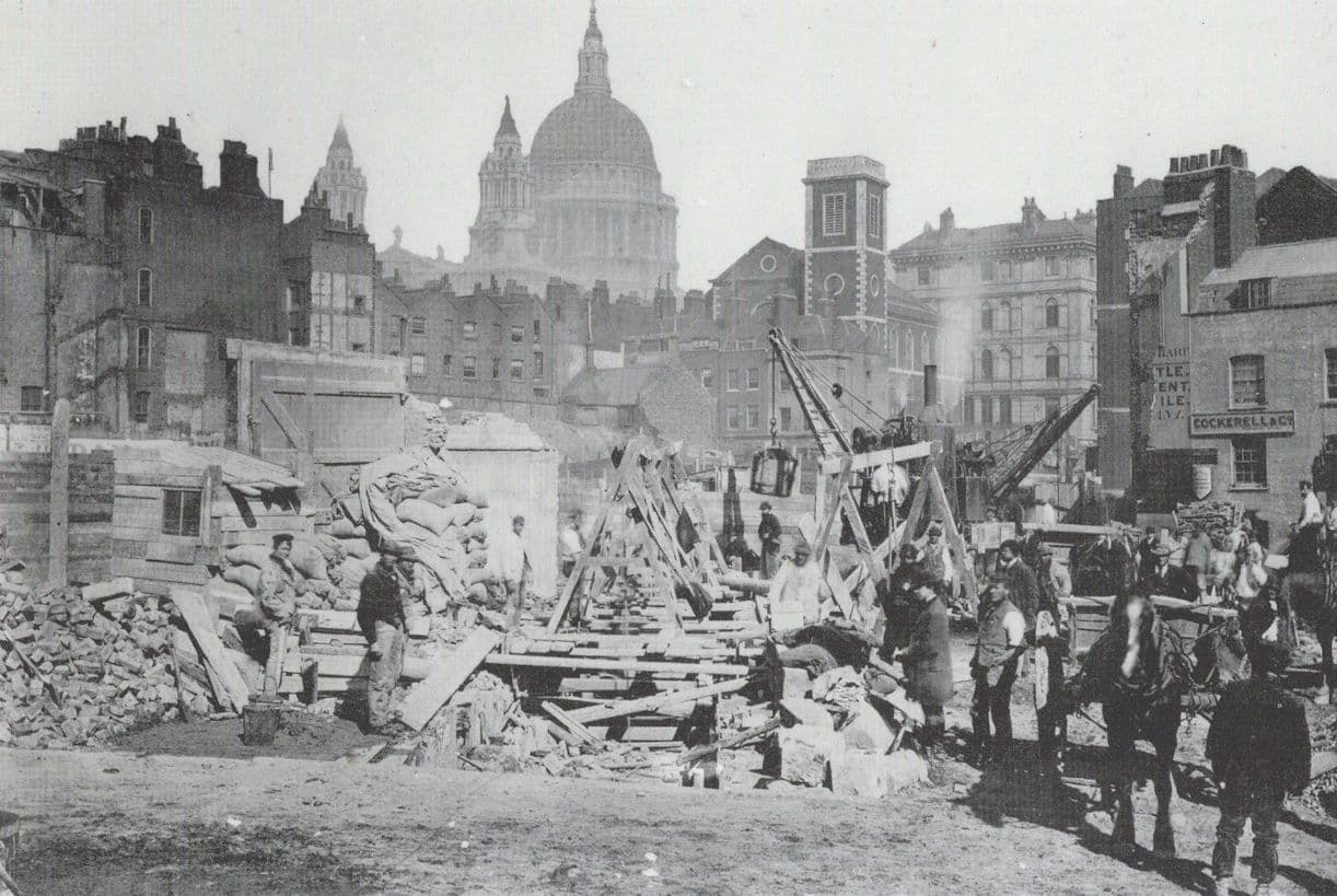 Queen Victoria Street London Construction in 1800s Postcard