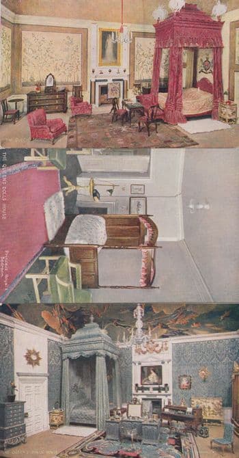 Queens Dollhouse Dolls House London Bedroom 3x Tucks Postcard s