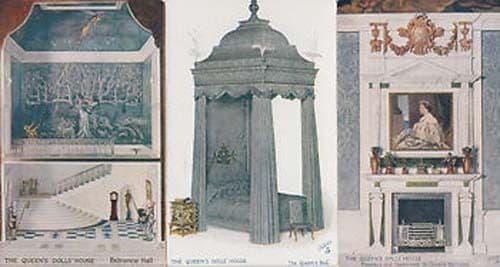 Queens Dolls House London Antique Fireplace Entrance Hall Bed 3x Postcard s