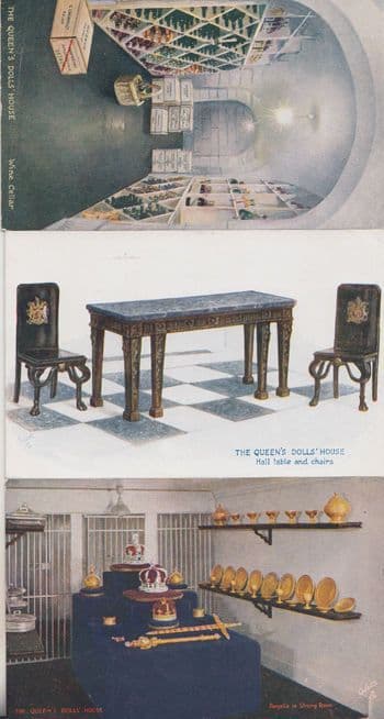 Queens Dolls House Wine Cellar Hall Table Regalia Strong Room 3x Postcard s