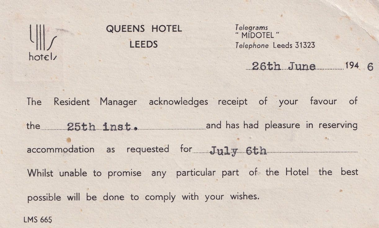 Queens Hotel Leeds Antique Bed Room Reservation Postcard