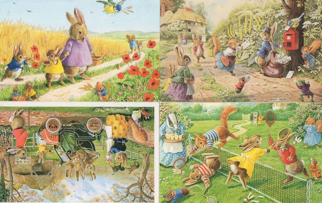 Rabbit Postman Tennis Transport 4x Racey Hodge Medici Postcard s