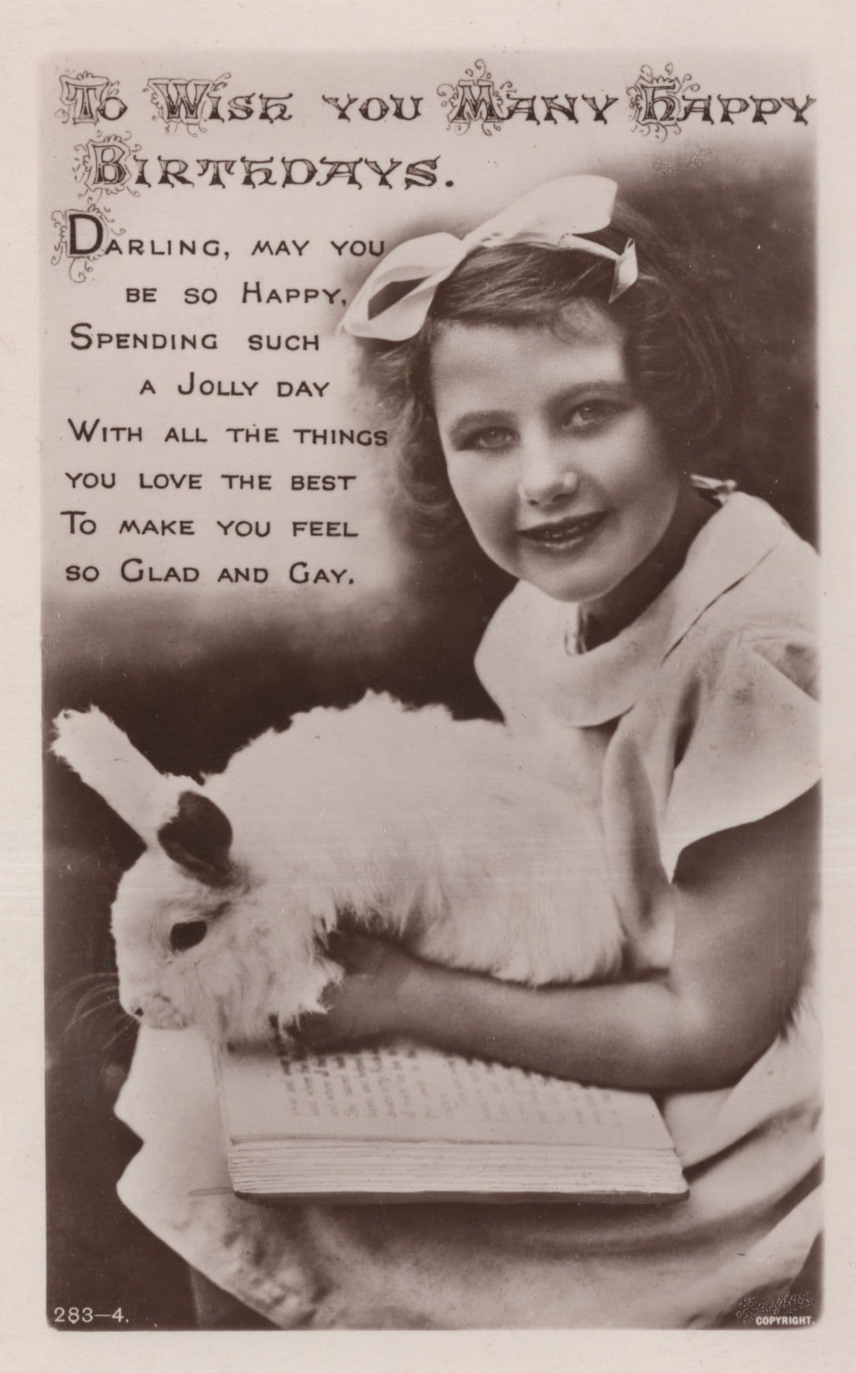 Rabbit Reading A Book Birthday Greetings Real Photo Old Postcard