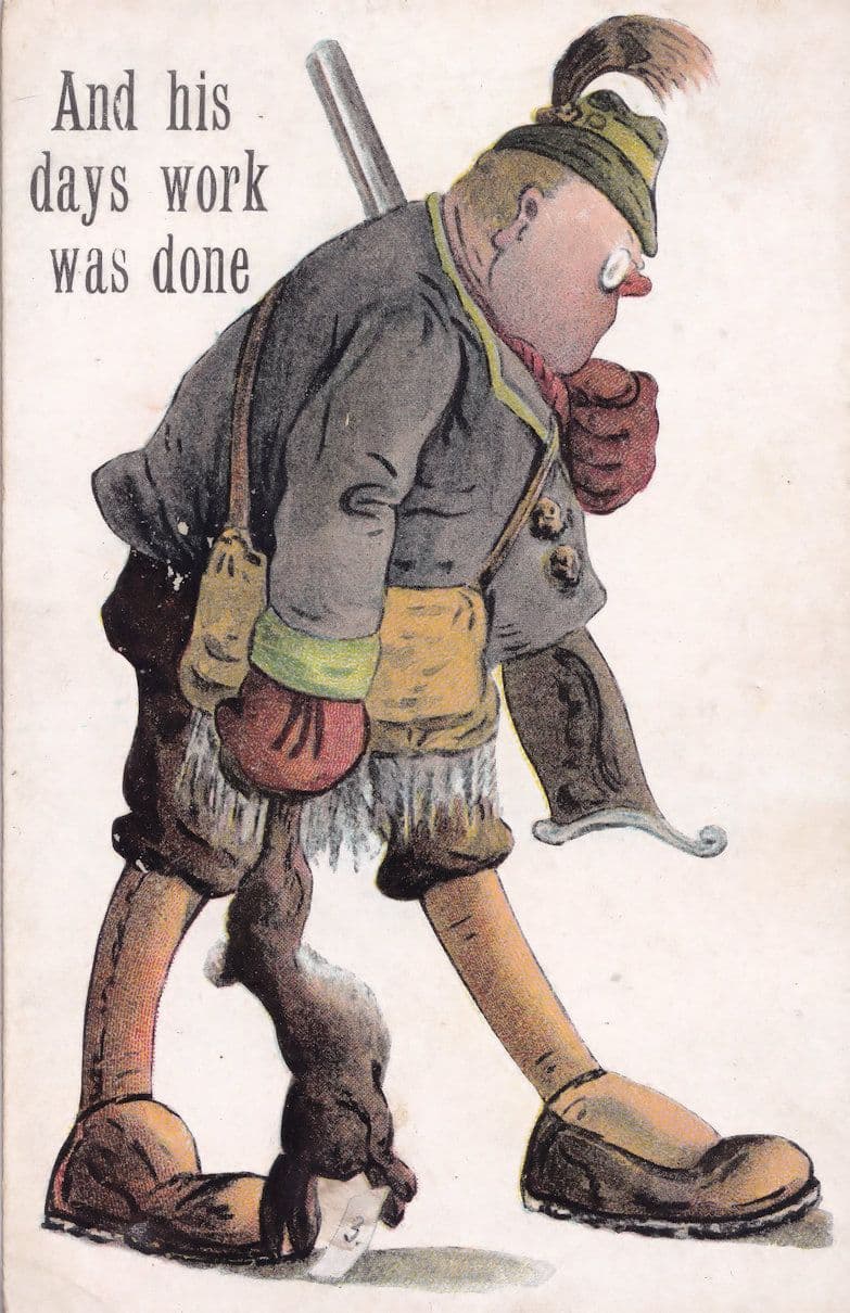 Rabbit Shooting Blood Sports Comic Hunting Old Postcard