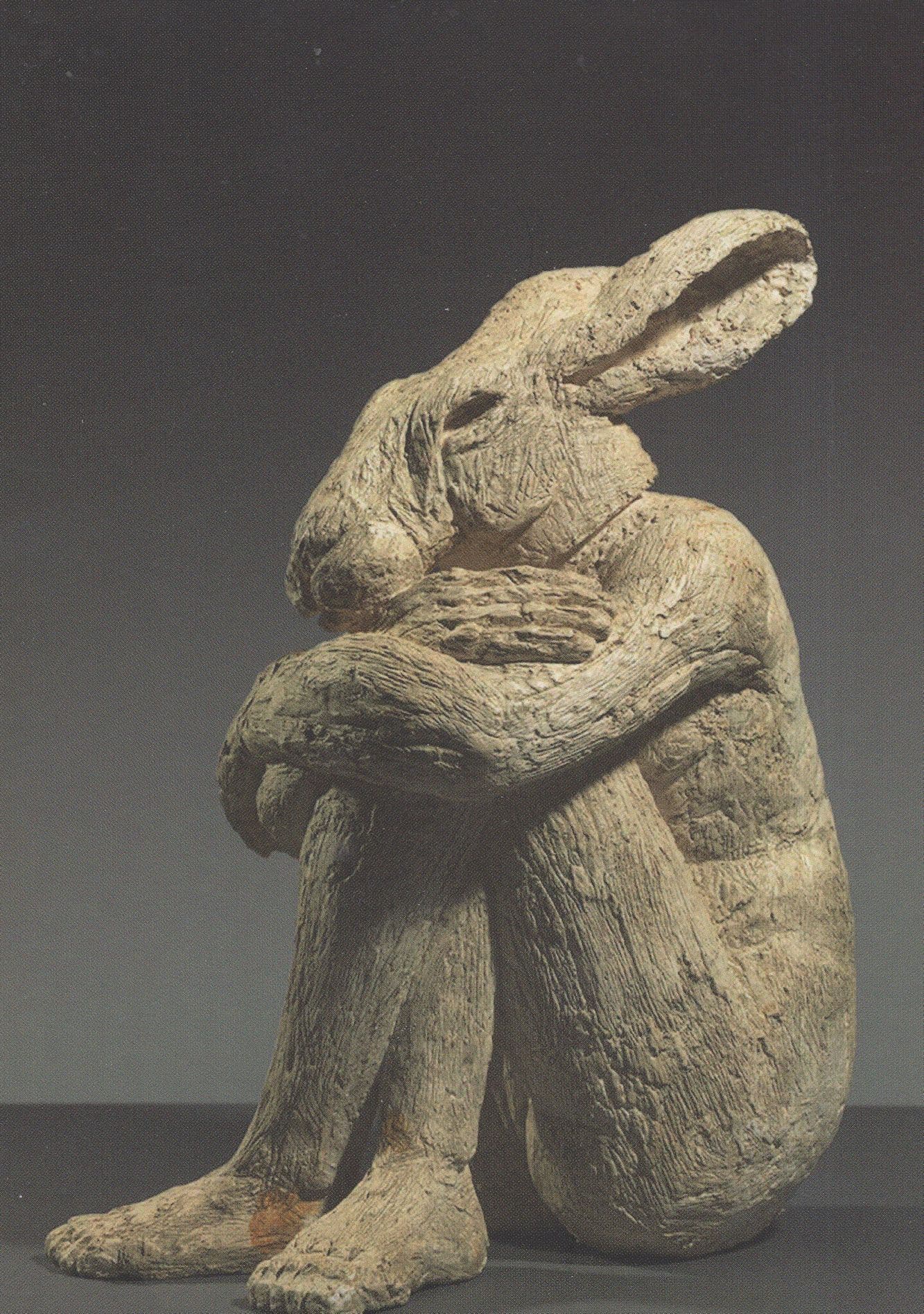 Rabbit Thinker Like Confucius Dark Pagan Animal Statue Art Postcard