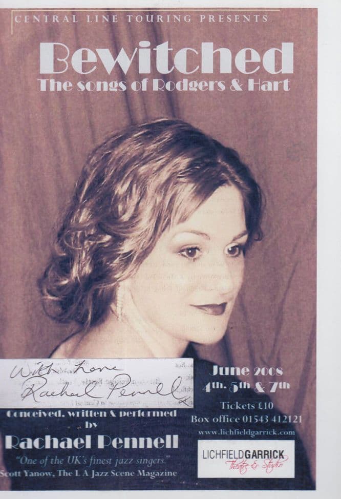 Rachael Pennell Bewitched Rodgers & Hart Songs Hand Signed Theatre Flyer