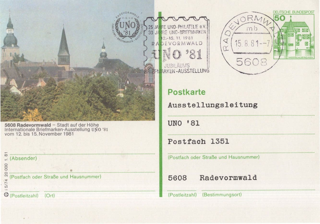 Radevormwald Germany 1981 First Day Cover PB Postcard
