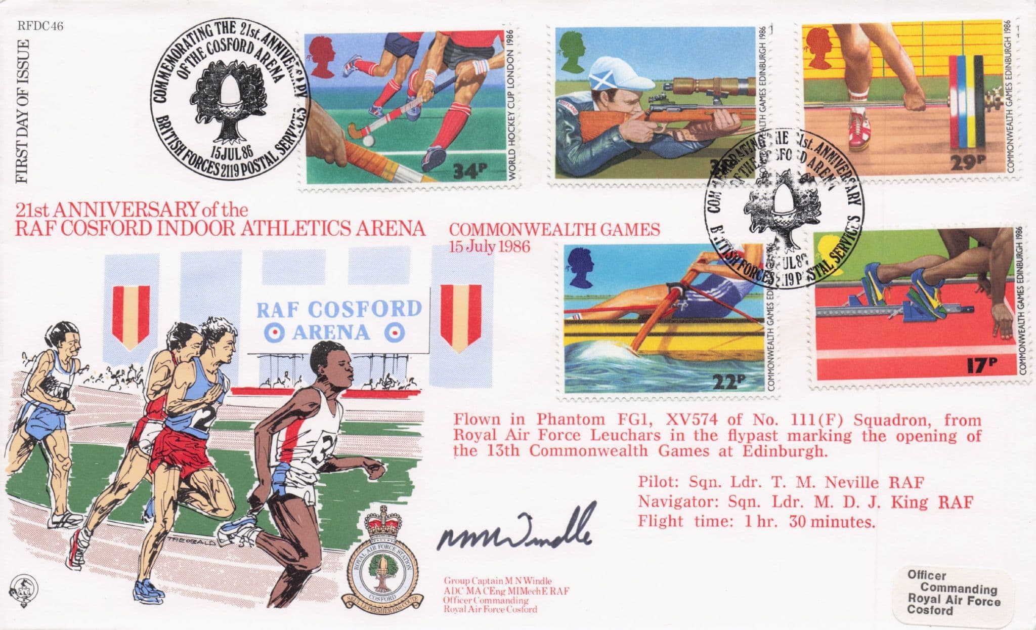 RAF Cosford Indoor Sports Arena Commonwealth Games 1986 Hand Signed FDC