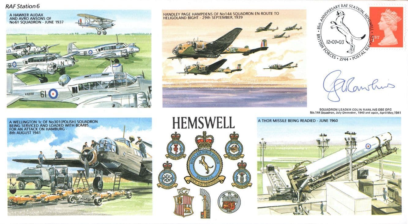 RAF Hemswell WW2 144 Squadron Leader Colin Rawlins Map LTD TO 100 Hand Signed FDC